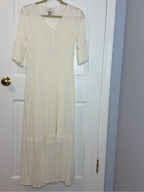 Knox Rose Ivory Peasant Prairie Western Boho Flowy Festival Maxi Dress, Size S